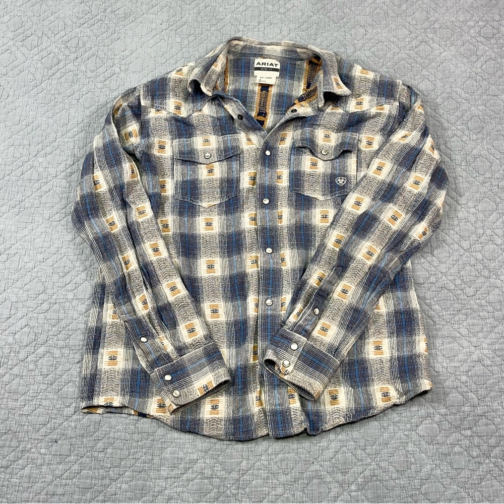 Ariat Tribal Blanket Flannel Shirt Holden Pearl Snap Mens L Colorful Retro Fit